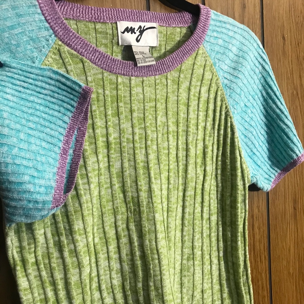 Vintage large blue purple green crop top - Picture 4 of 6